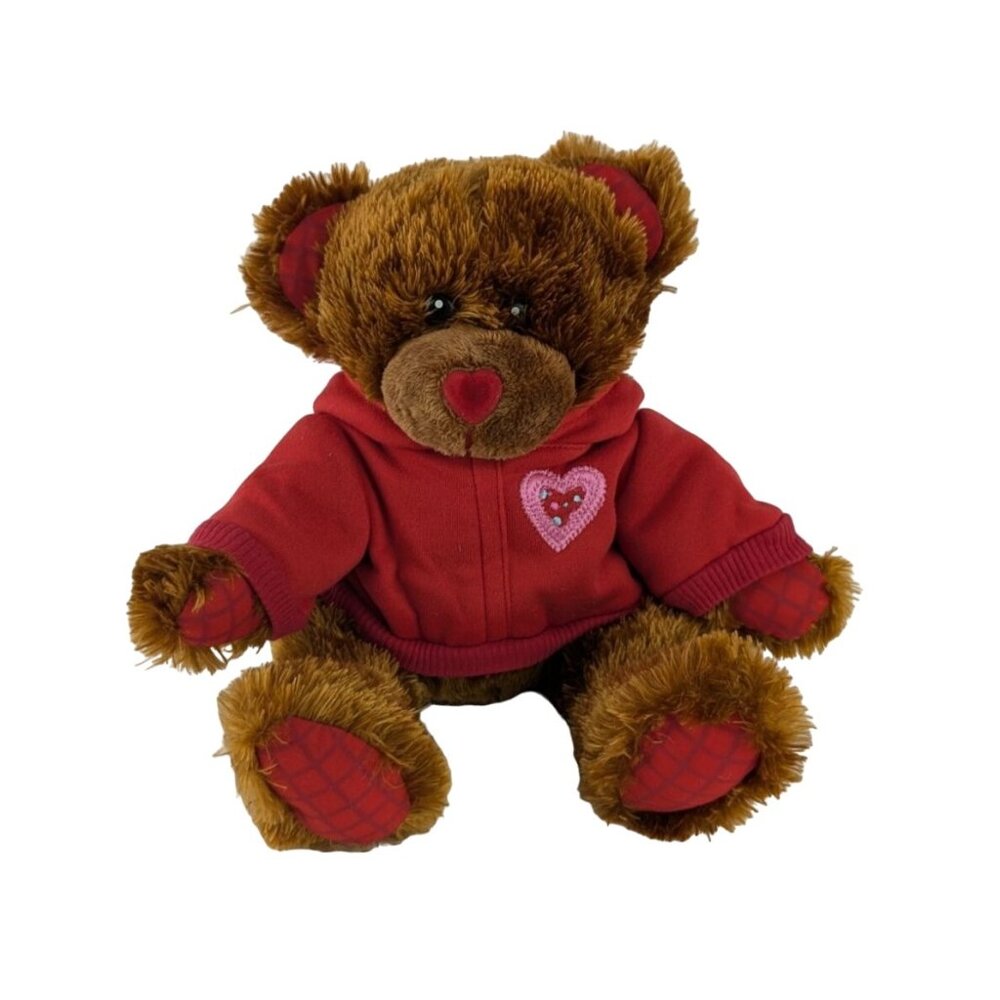 Dandee Valentine Teddy Bear Plush 9" Stuffed Animal Toy‎ Red Heart Nose Hoodie